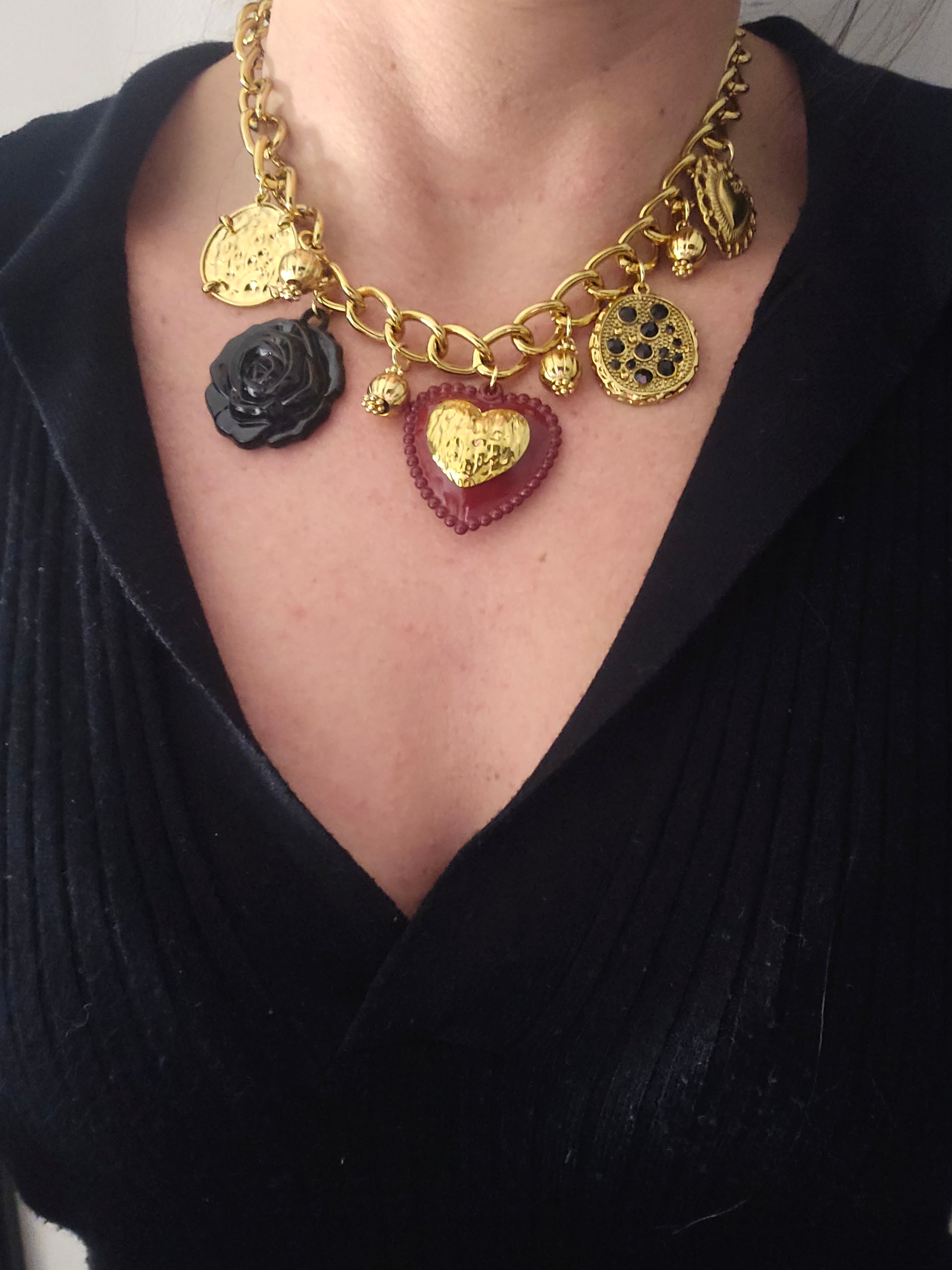 Collier Cœur & Camélia Dorée